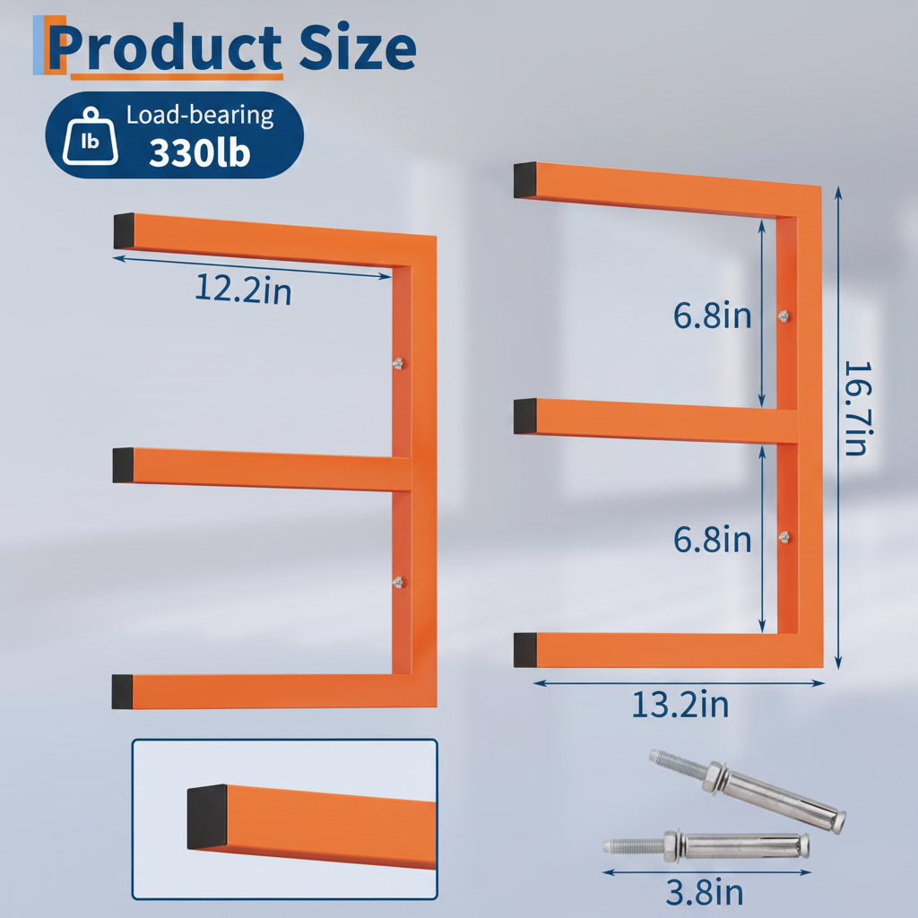 Garvee 3 Tier Timber Storage Rack Heavy Duty Steel Workshop Garage Wood Wall Organiser Orange