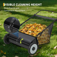 Garvee 26 Inch Manual Lawn Sweeper Large Capacity Leaf and Grass Collector with Adjustable Brush Height for Garden and Driveway Care Black