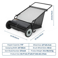 Garvee 26 Inch Manual Lawn Sweeper Large Capacity Leaf and Grass Collector with Adjustable Brush Height for Garden and Driveway Care Black
