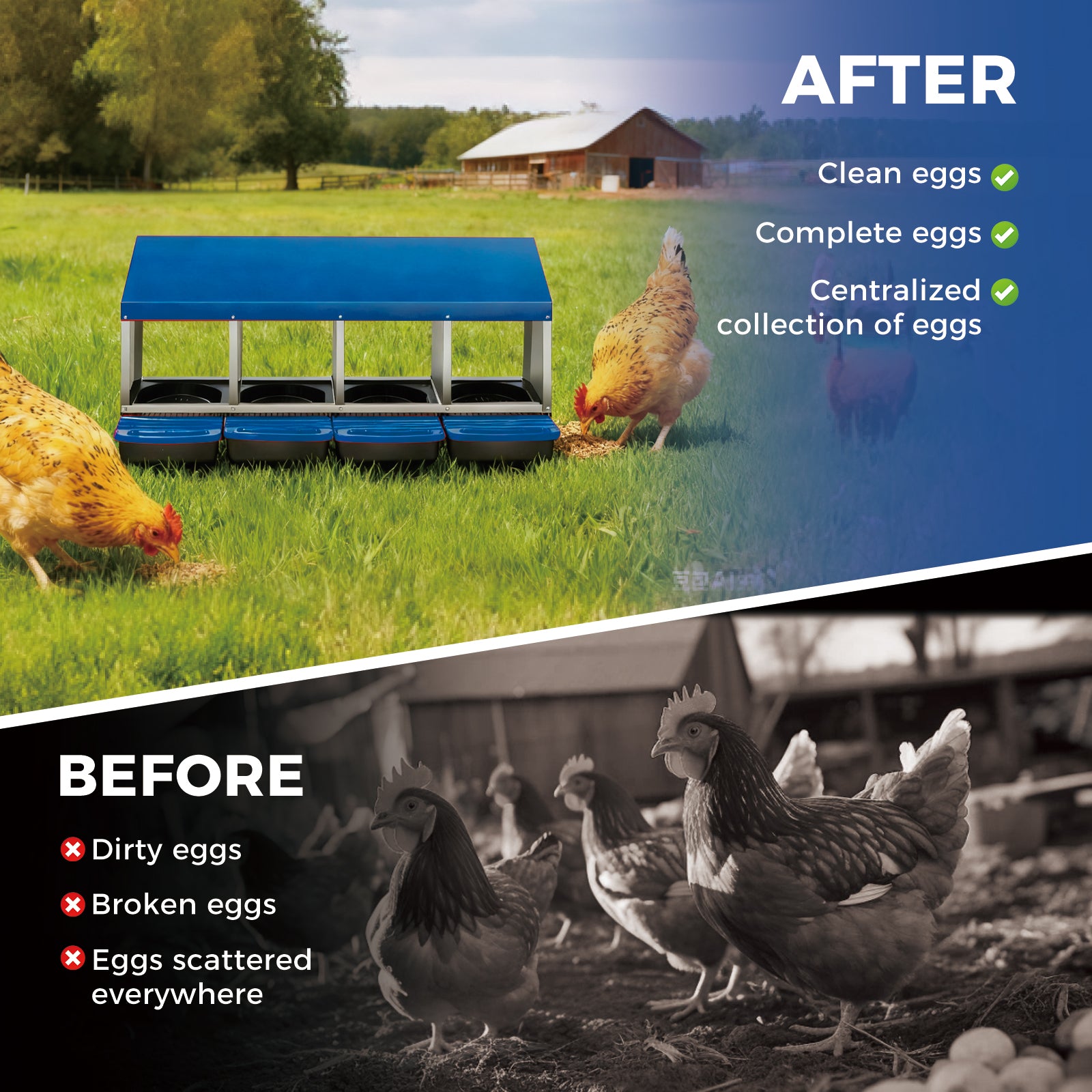 Garvee Chicken Nesting Boxes 4 Hole Metal Wall Mount Roll Away Nest With Removable Trays For Chicken Coop, Durable Galvanized Steel, Ventilated, Easy Egg Collection,Blue