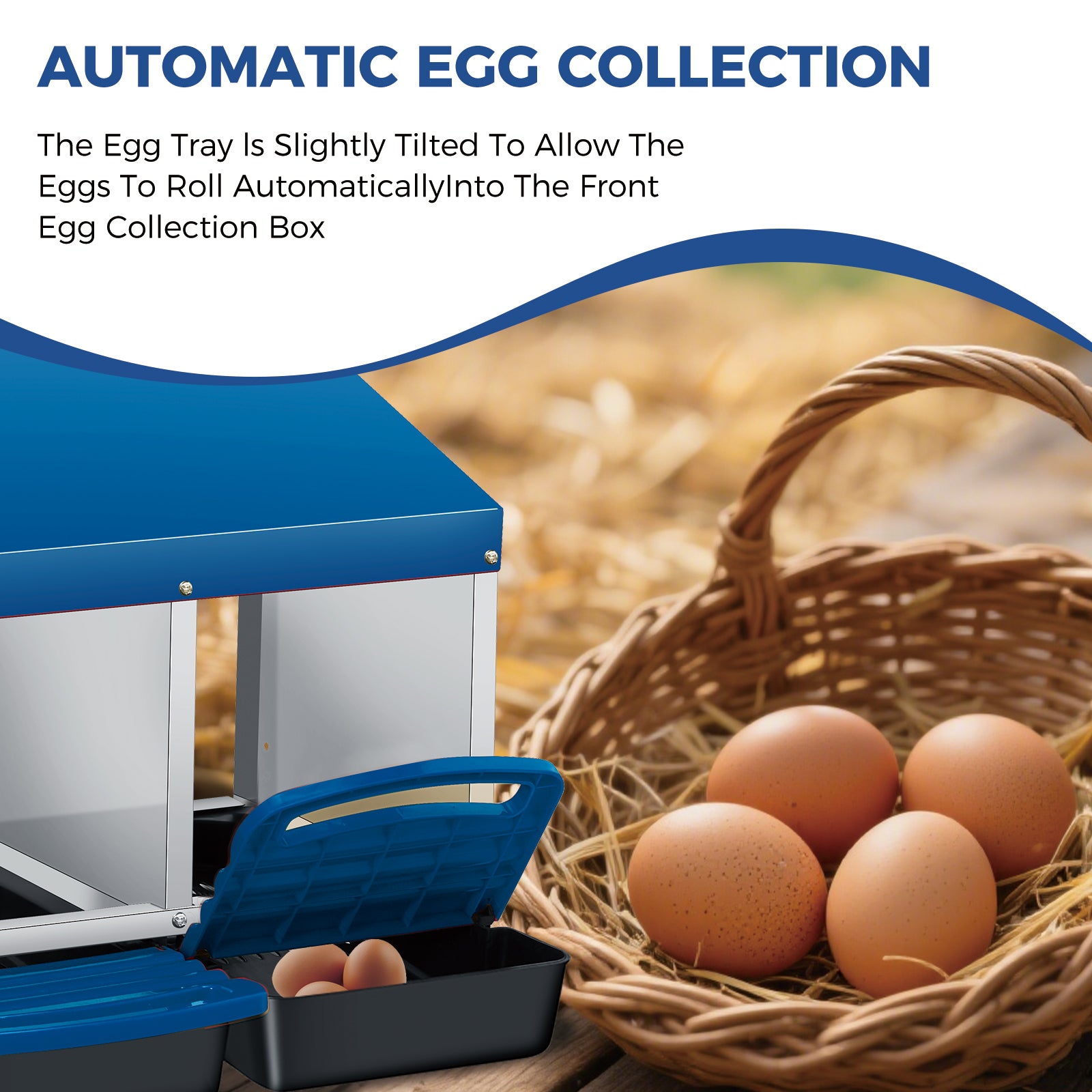Garvee Chicken Nesting Boxes 4 Hole Metal Wall Mount Roll Away Nest With Removable Trays For Chicken Coop, Durable Galvanized Steel, Ventilated, Easy Egg Collection,Blue