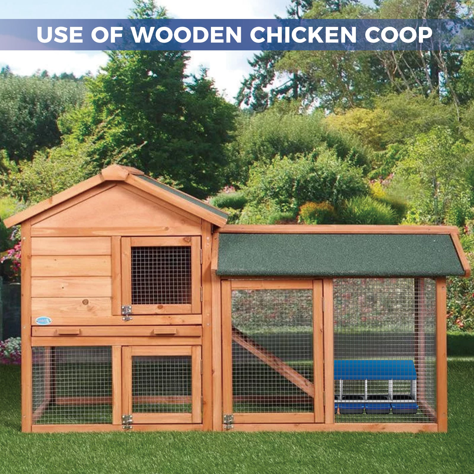 Garvee Chicken Nesting Boxes 4 Hole Metal Wall Mount Roll Away Nest With Removable Trays For Chicken Coop, Durable Galvanized Steel, Ventilated, Easy Egg Collection,Blue