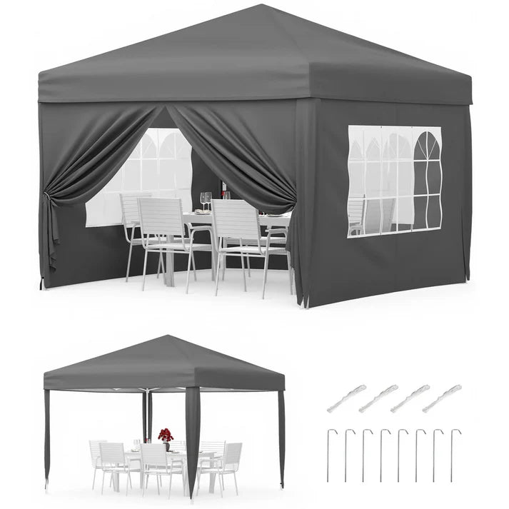 Garvee 3x3m Pop-Up Gazebo with 4 Sidewalls – Heavy-Duty Waterproof Garden Marquee, 420D UV50+ Canopy with Adjustable Height for Outdoor Events