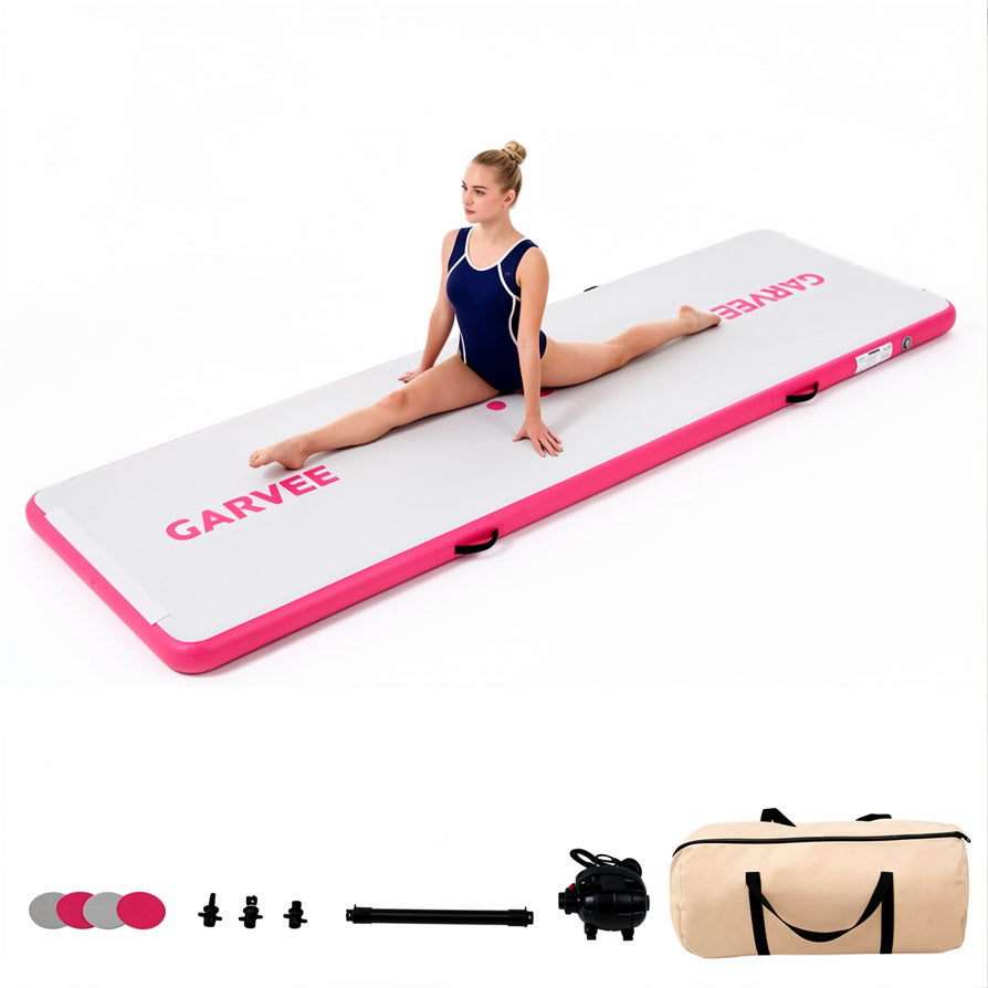 Garvee 300x100x10 cm Pink Inflatable Air Track Gymnastics Tumbling Mat with Electric Air Pump and Storage Bag for Home Gym Yoga and Cheerleading