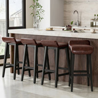 Garvee 66cm(26.2") Counter Height Bar Stools Set of 4 with Upholstered Low Back and Footrest, Wood Legs, Modern Kitchen and Dining Room, Dark Brown