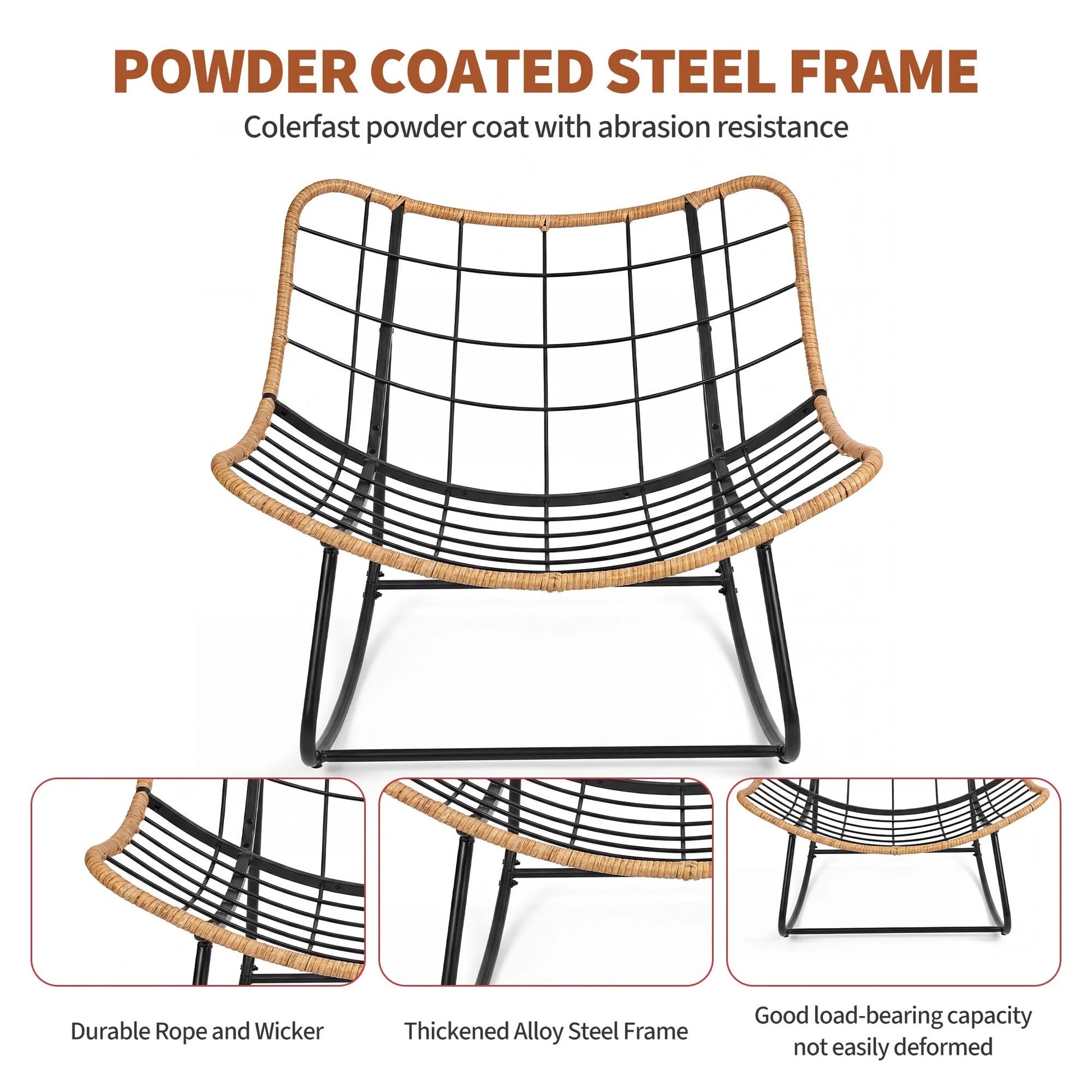 Garvee Heavy-Duty Garden Rocking Chair – 205kg Capacity Outdoor Metal Rocker with Thick Cushions for Patio & Conservatory