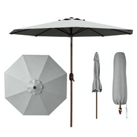 Garvee Grey Outdoor Garden Parasol UV Resistant Sun Shade Umbrella with Crank Handle and Adjustable Tilt for Outdoor Patio