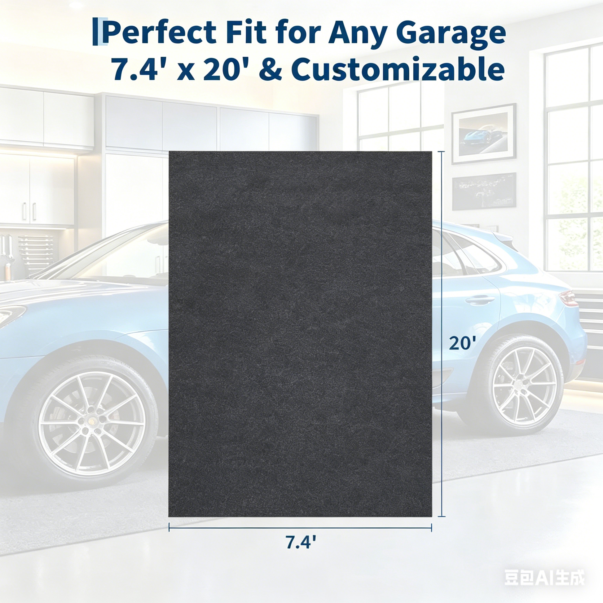 Garvee Car Garage Mat Heavy Duty 7.4x20 ft Waterproof PE Backing Leak-Proof Slip-Resistant Felt Cover for Driveway Black