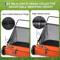 Garvee Push Lawn Sweeper 21-Inch Width Enhanced 4-Brush System Heavy Duty Steel Frame Orange for Yard and Garden Cleanup