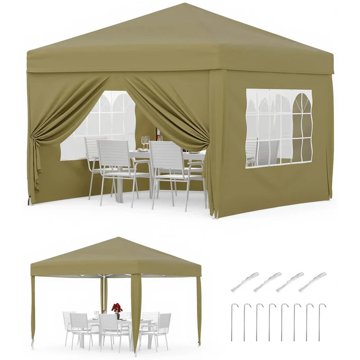Garvee 3x3m Pop-Up Gazebo with 4 Sidewalls – Heavy-Duty Waterproof Garden Marquee, 420D UV50+ Canopy with Adjustable Height for Outdoor Events