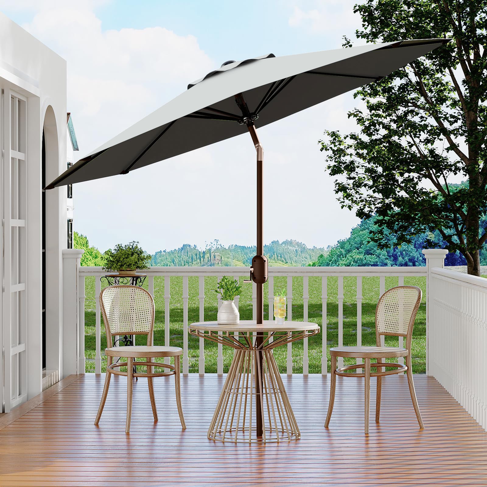 Garvee Grey Outdoor Garden Parasol UV Resistant Sun Shade Umbrella with Crank Handle and Adjustable Tilt for Outdoor Patio