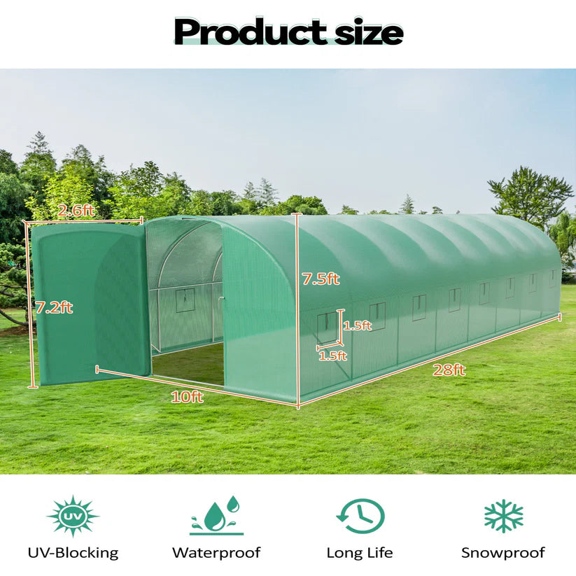 Garvee 27x10x7ft Walk-in Greenhouse – Heavy-Duty Galvanised Steel Frame with 16 Mesh Windows & Swing Door for Large Garden Allotments