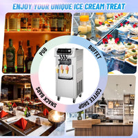 Garvee Commercial Soft Ice Cream Machine 3 Flavours Clean LED Panel Perfect for Restaurants Snack Bars Supermarkets 2200W Silver Freestanding (Without Pre-Chill)