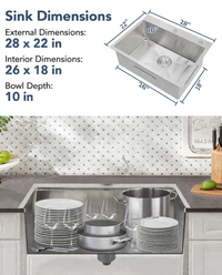 Garvee 71×56 cm Drop-In Top Mount Kitchen Sink, Single Bowl, 16 Gauge 304 Stainless Steel, Deep Basin, Silver