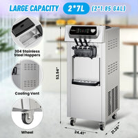 Garvee Commercial Soft Ice Cream Machine 3 Flavours Clean LED Panel Perfect for Restaurants Snack Bars Supermarkets 2200W Silver Freestanding (Without Pre-Chill)