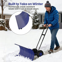 Garvee 36 Inch Snow Pusher with Wheels Heavy Duty Rolling Snow Shovel Adjustable Metal Blade for Driveway and Pavement