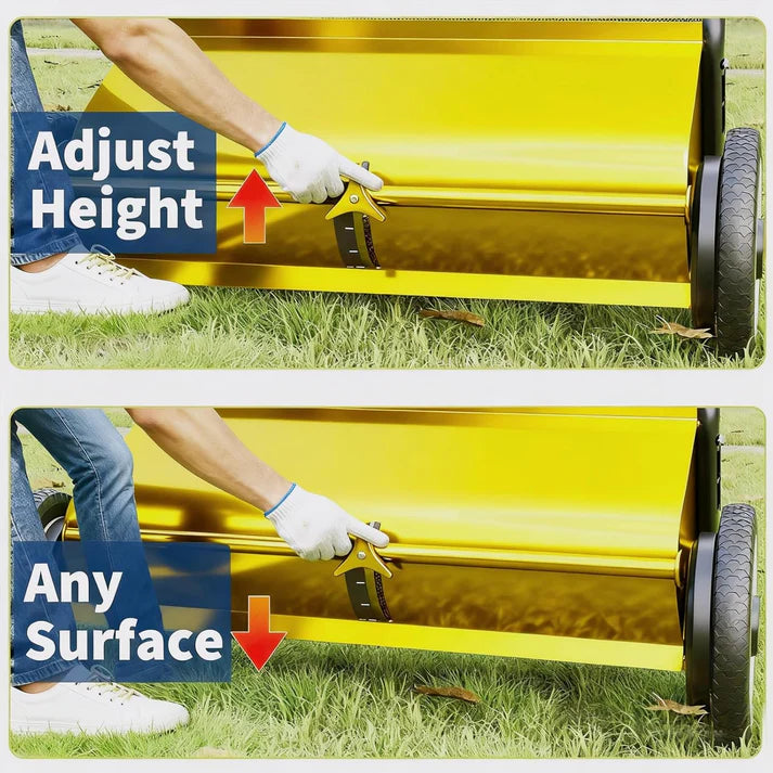 Garvee Push Lawn Sweeper 21-Inch Width 4-Brush System Yard Garden Cleanup Yellow Heavy Duty Steel Frame