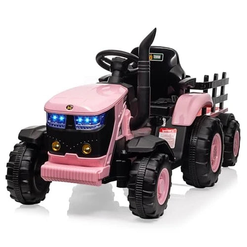Garvee 12V Kids Ride-On Electric Tractor with Detachable Trailer, Pink – Dual 35W Motors, Parent Remote Control & Bluetooth Music, 159 x 65 x 55 cm