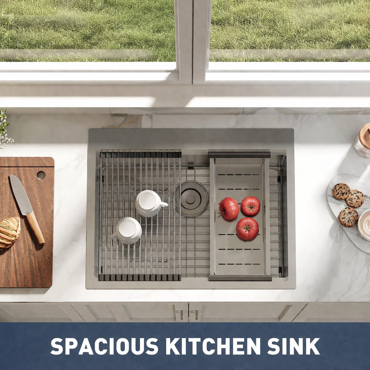 Garvee Drop In Kitchen Sink Stainless Steel Single Bowl Topmount 64×56×23 cm Silver With Drain Assembly And Mounting Clips For Home Kitchen