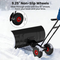 Garvee 36 Inch Snow Pusher with Wheels Heavy Duty Rolling Snow Shovel Adjustable Metal Blade for Driveway and Pavement