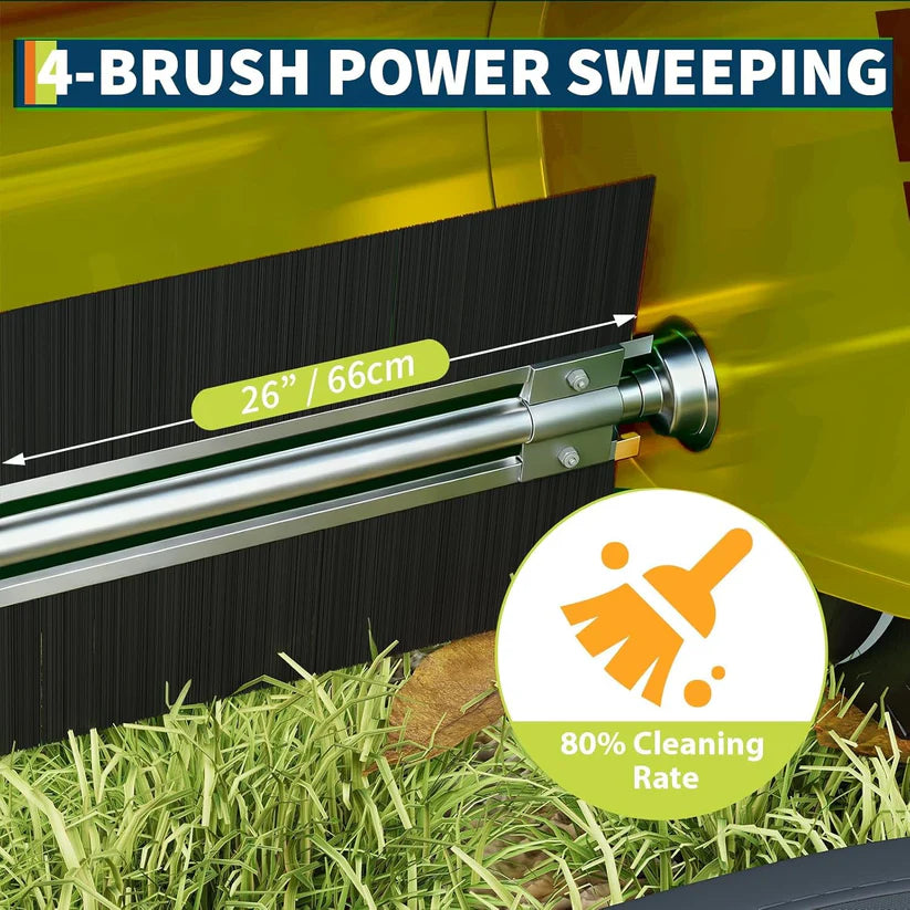 Garvee Push Lawn Sweeper 21-Inch Width 4-Brush System Yard Garden Cleanup Yellow Heavy Duty Steel Frame