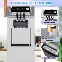 Garvee Commercial Soft Ice Cream Machine 3 Flavours Clean LED Panel Perfect for Restaurants Snack Bars Supermarkets 2200W Silver Freestanding (Without Pre-Chill)