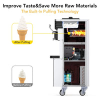 Garvee 3 Flavor Soft Serve Ice Cream Maker 2450W 20-30L/H Yield 14L Hopper Smart LED Controls Self-Clean Mobile for Snack Bars Supermarkets (Pre-Chill, 304 Steel)