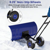 Garvee 36 Inch Snow Pusher with Wheels Heavy Duty Rolling Snow Shovel Adjustable Metal Blade for Driveway and Pavement