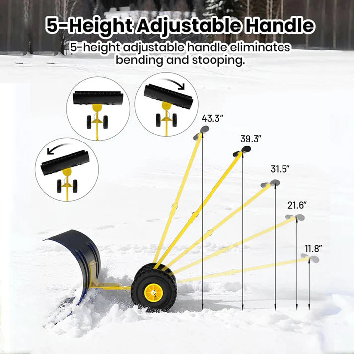 Garvee 36 Inch Snow Pusher Heavy Duty Steel Snow Shovel with Wheels Adjustable Handle for Driveway and Pavement