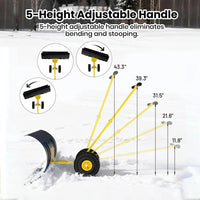 Garvee 36 Inch Snow Pusher Heavy Duty Steel Snow Shovel with Wheels Adjustable Handle for Driveway and Pavement