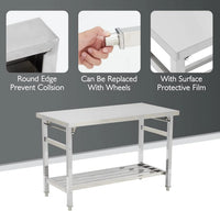 Garvee Stainless Steel Table 91.5x61 cm Heavy Duty Commercial Kitchen Prep Table with Adjustable Undershelf and Bullet Feet for Restaurant Home and Garage Silver