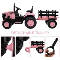 Garvee 12V Kids Ride-On Electric Tractor with Detachable Trailer, Pink – Dual 35W Motors, Parent Remote Control & Bluetooth Music, 159 x 65 x 55 cm