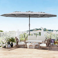 Garvee Grey Premium 450cm Oversized Patio Umbrella with Heavy Duty Base Large Garden Sun Shading Parasol Windproof Crank Market Umbrella for Outdoor Deck Pool