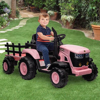 Garvee 12V Kids Ride-On Electric Tractor with Detachable Trailer, Pink – Dual 35W Motors, Parent Remote Control & Bluetooth Music, 159 x 65 x 55 cm