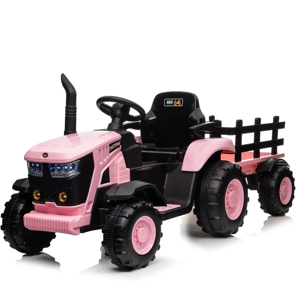 Garvee 12V Kids Ride-On Electric Tractor with Detachable Trailer, Pink – Dual 35W Motors, Parent Remote Control & Bluetooth Music, 159 x 65 x 55 cm