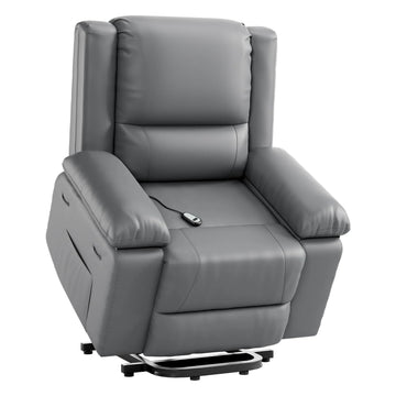 Garvee Electric Power Lift Riser Recliner Chair for Elderly Massage & Heat Vibration Sofa with USB Port and Cup Holders Grey PU Leather