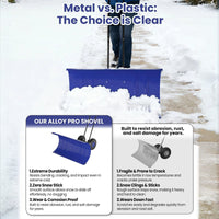 Garvee 36 Inch Snow Pusher with Wheels Heavy Duty Rolling Snow Shovel Adjustable Metal Blade for Driveway and Pavement