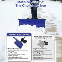 Garvee 29 Inch Snow Pusher with Wheels Rolling Snow Shovel Heavy Duty Steel Blade Adjustable Handle for Garden Paths and Driveways Black