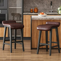 Garvee 66cm(26.2") Counter Height Bar Stools Set of 4 with Upholstered Low Back and Footrest, Wood Legs, Modern Kitchen and Dining Room, Dark Brown