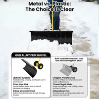 Garvee 36 Inch Snow Pusher Heavy Duty Steel Snow Shovel with Wheels Adjustable Handle for Driveway and Pavement