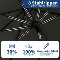 Garvee Grey Outdoor Garden Parasol UV Resistant Sun Shade Umbrella with Crank Handle and Adjustable Tilt for Outdoor Patio