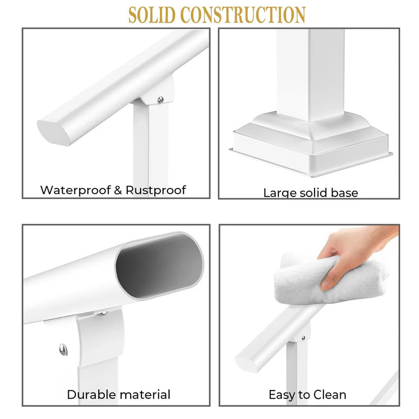 GARVEE White Outdoor Handrail for 3 Steps, Heavy Duty Metal Stair Railing with Installation Kit for Porch, Concrete or Wooden Steps, 95 x 21.7 x 9.5 cm