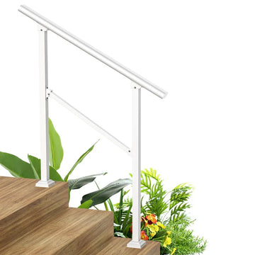GARVEE White Outdoor Handrail for 3 Steps, Heavy Duty Metal Stair Railing with Installation Kit for Porch, Concrete or Wooden Steps, 95 x 21.7 x 9.5 cm