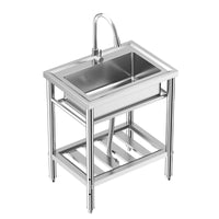 Garvee Silver Stainless Steel Freestanding Single Bowl Utility Sink 71 x 51 x 86 cm Commercial Catering Kitchen Basin with 360 Degree Swivel Tap and Adjustable Legs