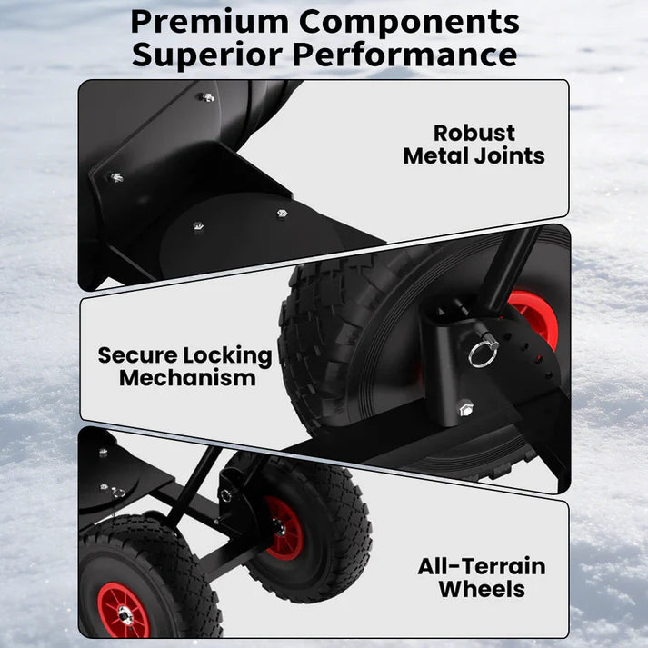 Garvee 36 Inch Snow Pusher with Wheels Heavy Duty Rolling Snow Shovel Adjustable Metal Blade for Driveway and Pavement