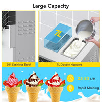 Garvee 3 Flavor Soft Serve Ice Cream Maker 2450W 20-30L/H Yield 14L Hopper Smart LED Controls Self-Clean Mobile for Snack Bars Supermarkets (Pre-Chill, 304 Steel)