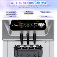 Garvee Commercial Soft Ice Cream Machine 3 Flavours Clean LED Panel Perfect for Restaurants Snack Bars Supermarkets 2200W Silver Freestanding (Without Pre-Chill)