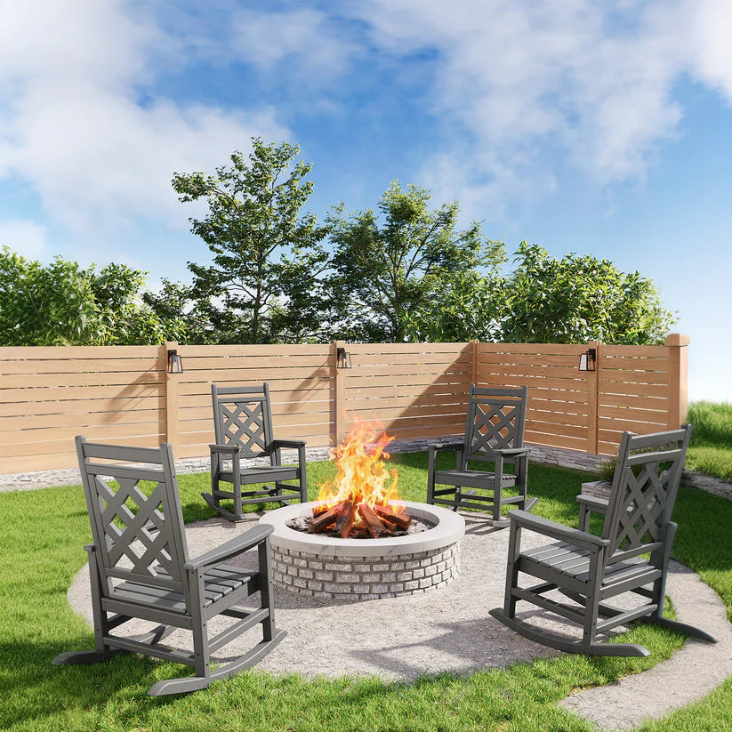 Garvee Oversized Rocking Chair Outdoor HDPE Adirondack Rocking Chair with Wood Texture for Deck Patio Pool Backyard Gray