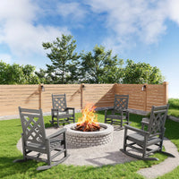 Garvee Oversized Rocking Chair Outdoor HDPE Adirondack Rocking Chair with Wood Texture for Deck Patio Pool Backyard Gray