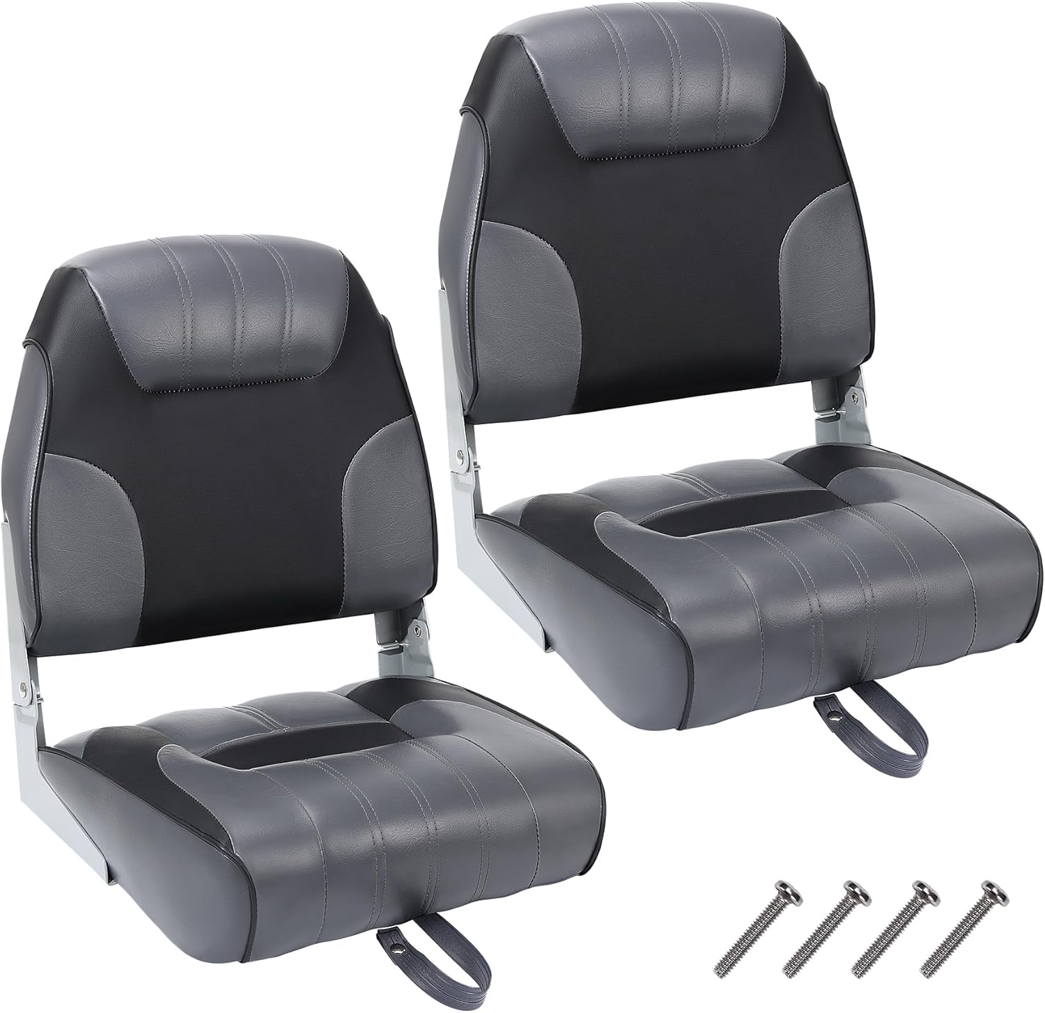 Garvee 2 Pack Folding High Back Boat Seats + Thickened Sponge Padding + Stainless Steel Screws + Waterproof PVC + Aluminum Hinges + 5" x 5" Bolt Hole Pattern + Fishing, Sightseeing